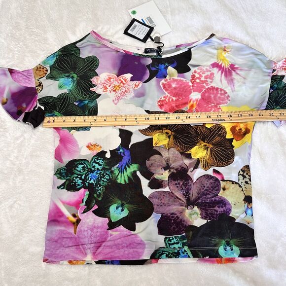 Cristinaeffe Women's Floral Lilac Short Sleeve Stretch Top Blouse Sz 42/6 Italy - Picture 10 of 14